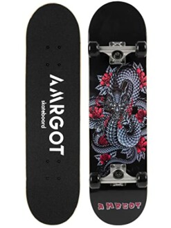 Amrgot skateboard with dragon and floral design.